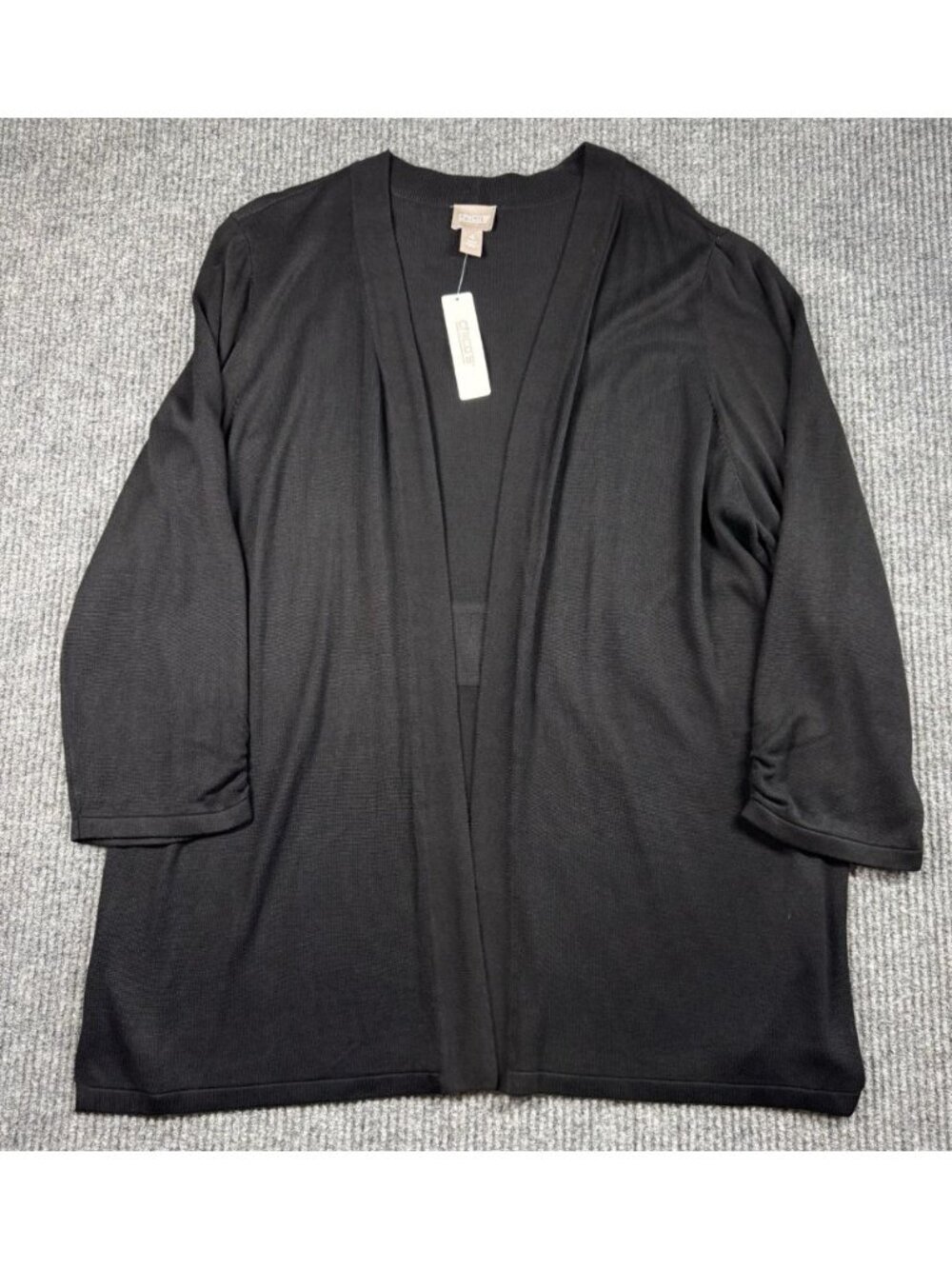 Chicos Open Front Cardigan Womens 4/XXL Black Everyday Cardi Sweater Rayon NEW